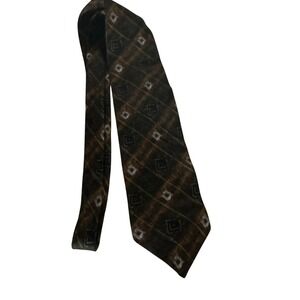 IV Front Mens Silk Necktie Brown Bronze Geometric Diamond Pattern Long Classic